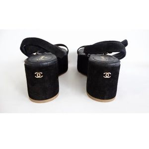 Chanel 2015 Black Suede Platform Sandals